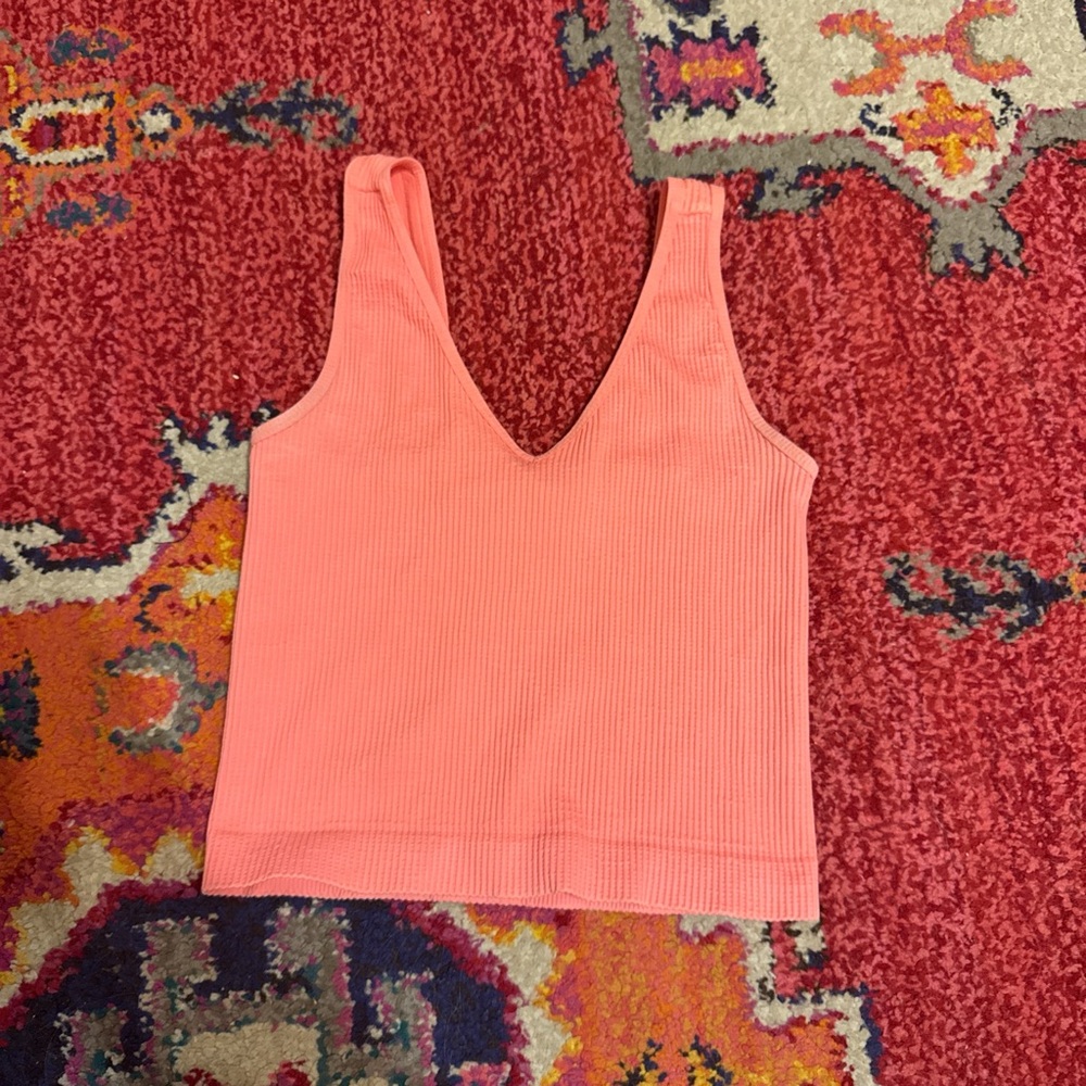 Nikibiki Peach Ribbed V-Neck Tank Top